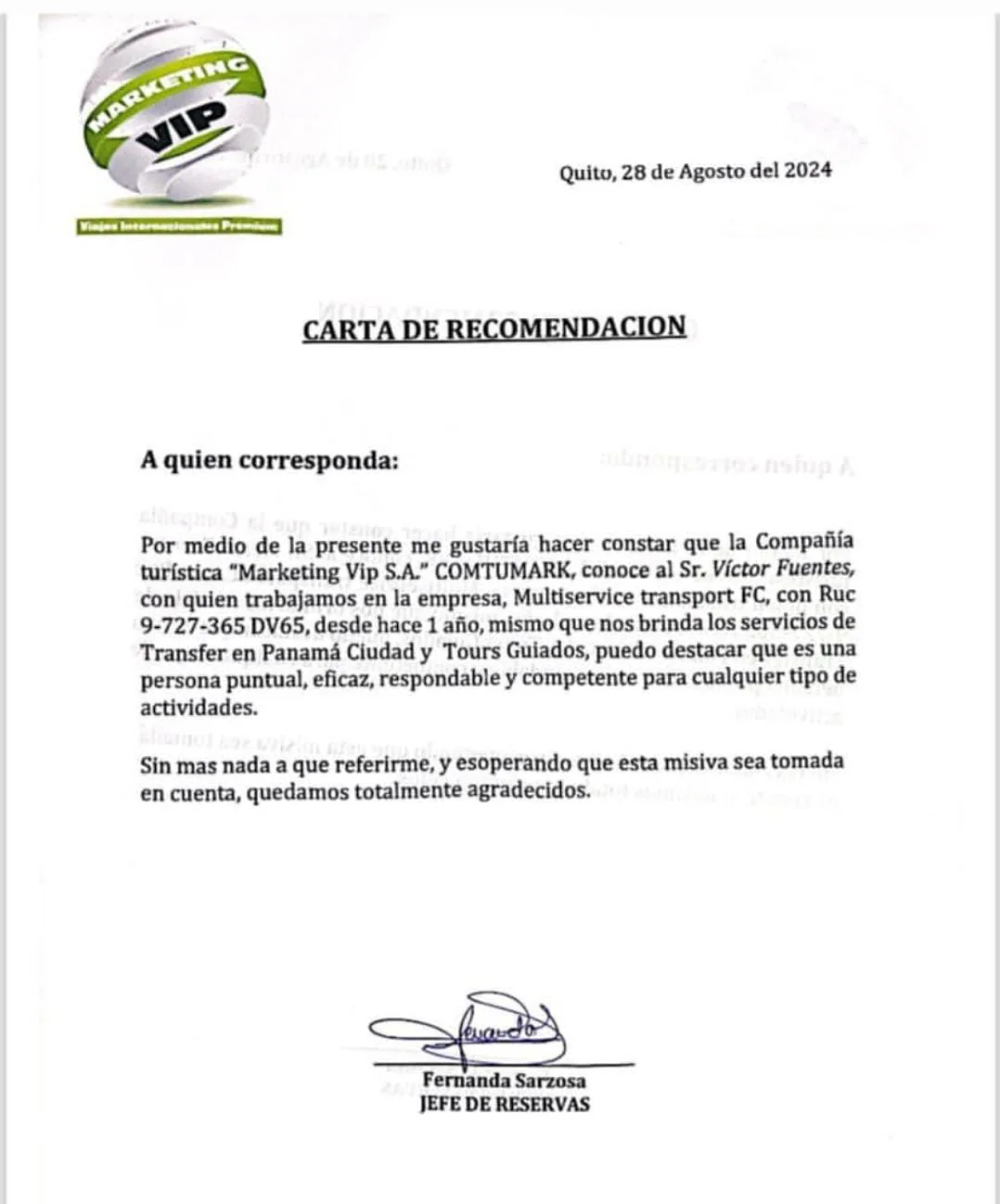 Carta de recomendación